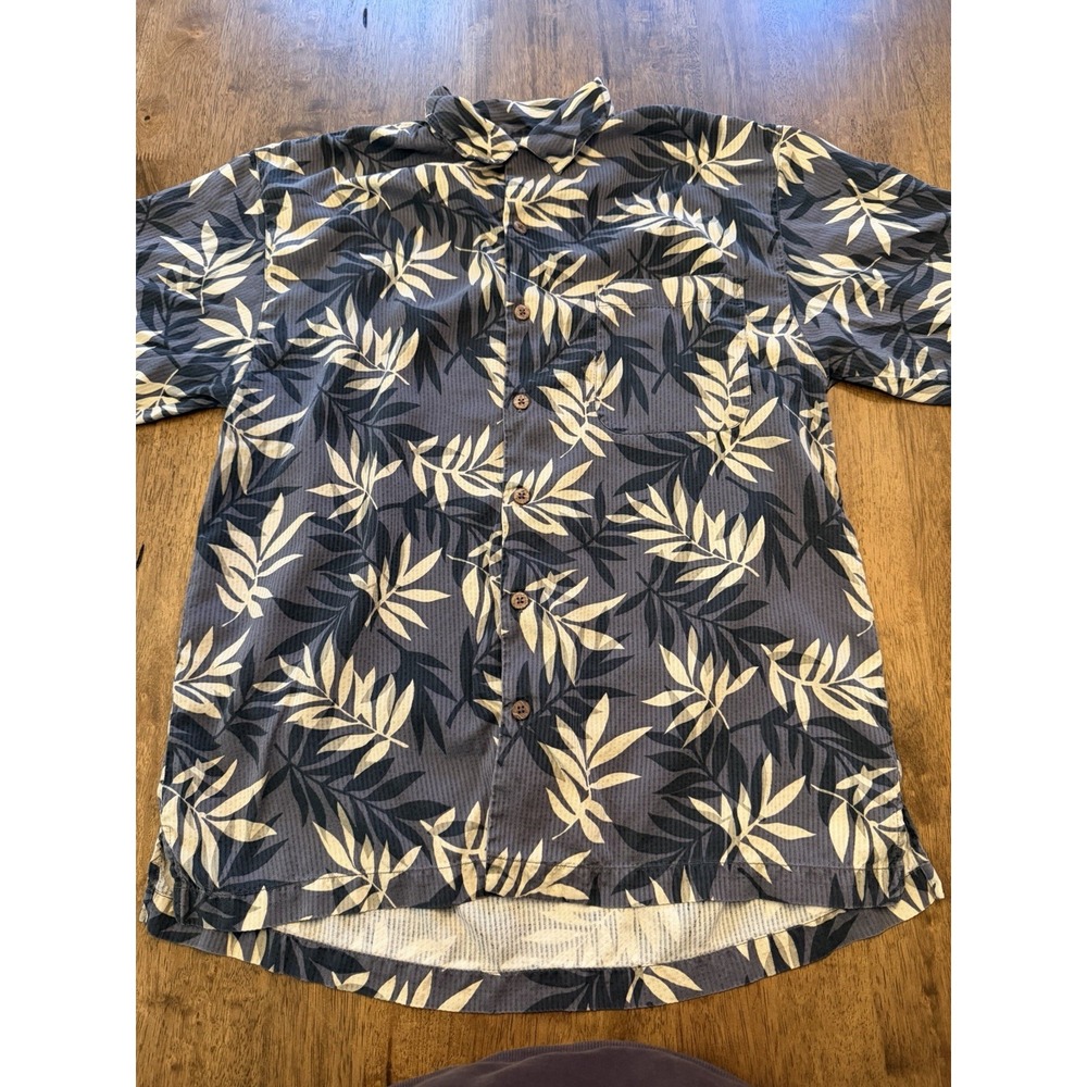 Tommy Bahama Men's M Blue Floral Tropical Silk Point Collar Short Sleeve Pockets
